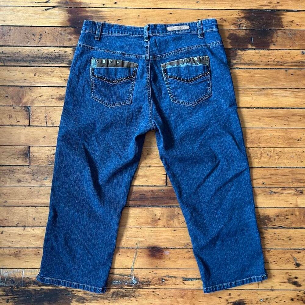 Cos Jeans Y2K Embellished Pocket Capri Jeans Dark Wash Stretch Size 16